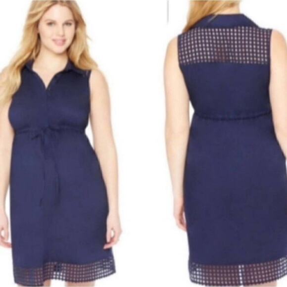 Motherhood Maternity Blue Button-Up Sleeveless Eyelet Dress, Size Small - Picture 9 of 9